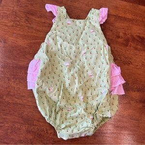 Ricrac & Ruffles green pink bunny spring ruffle bubble size 18 months